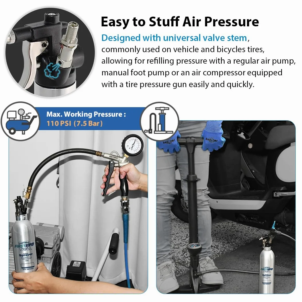 FIRSTINFO A1634 | Bottiglia spray ricaricabile per pulitore freni 650 ml | Alluminio | Spruzzatore a pressione max 110 psi | Bomboletta aerosol riutilizzabile | Ugello nebulizzazione