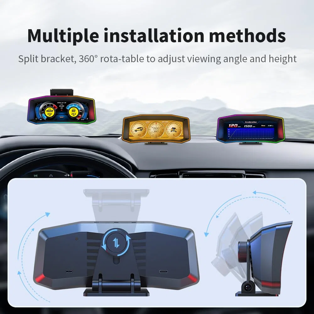 KAOLALI Heads Up Display Auto, Sistema Duale OBD2 e GPS, 6.2 Pollici, Unità MPH e KM/H Modificabili, Temperatura del Olio, Bussola, Avvisi Intelligenti per la Majoranza dei Veicoli Successivi al 2008