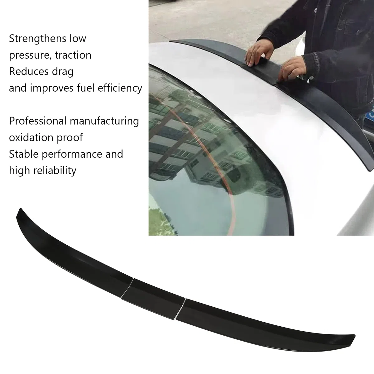 Spoiler Universale per Barra Portellone Posteriore, Set da 3 Pezzi in ABS Nero Lucido Alerone Regolabile con Nastro Adesivo 3M per Auto SUV Station Wagon