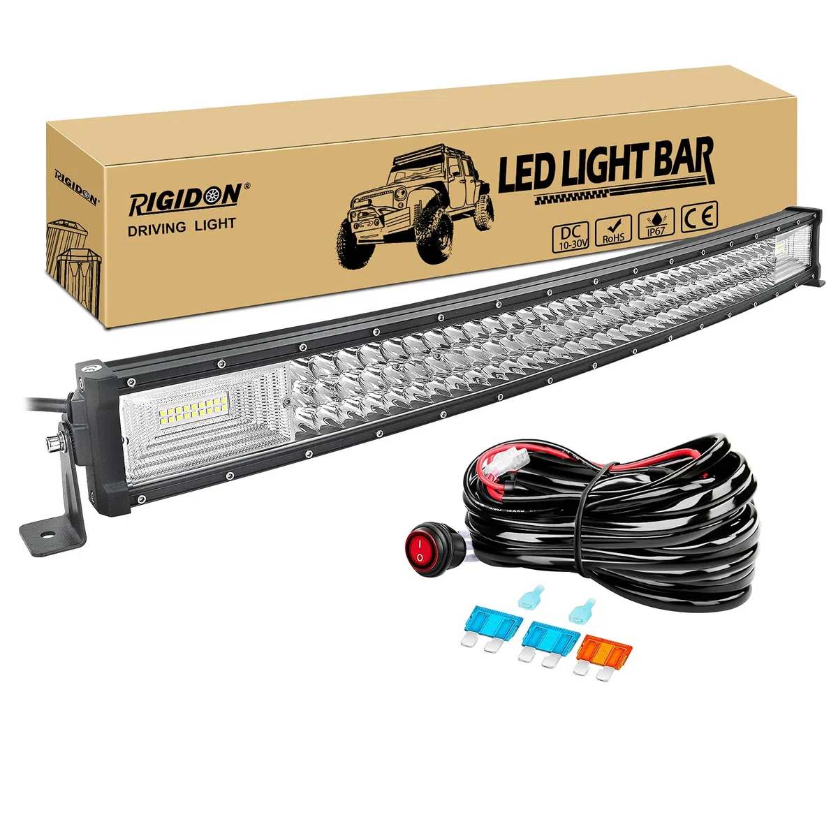 RIGIDON 32 Pollici 80cm 405W Magro Curva Barra Led Fuoristrada Con 12V Cablaggio Kit, Barra Luce Led, Luci di Lavoro Per Auto Camion SUV UTE ATV Barca 4x4 Veicoli Offroad, Impermeabile 6000K Bianca