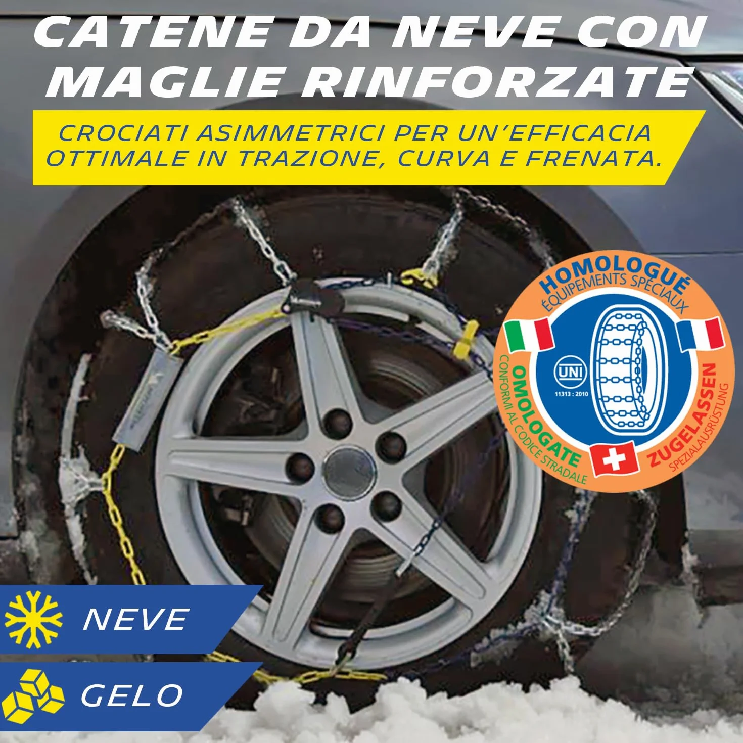 MICHELIN Catene da Neve Extrem Grip 90 - Omologate EN 16662-1 Maglie 9mm - Catene Metalliche Auto ABS ESP - Con Tenditore