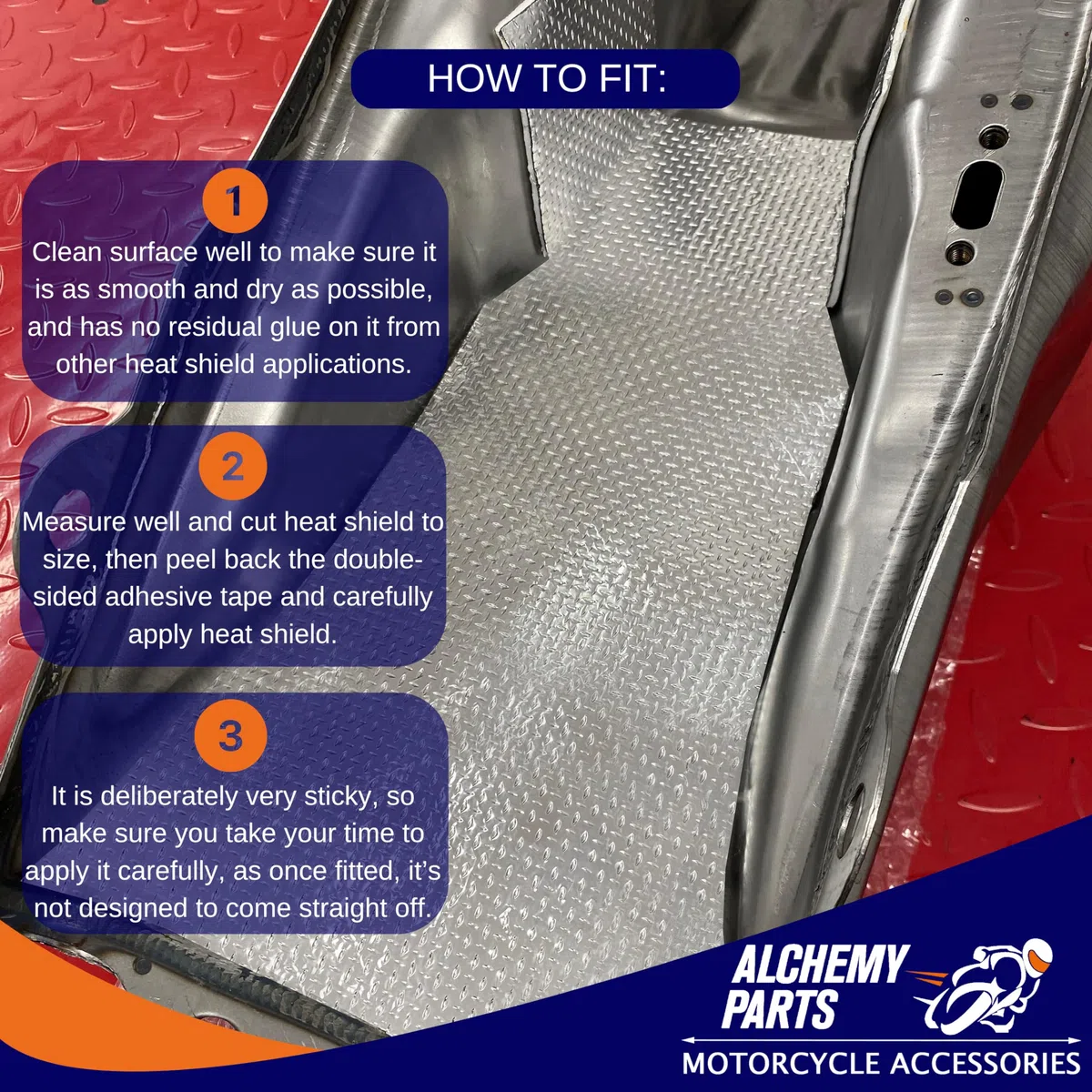 Alchemy Parts Protezione Calore Foglio 100cm x 33cm - Adesivo Scarico & Motore Alluminio - Riflettente - Ideale Per Motocicletta Carenatura E Auto