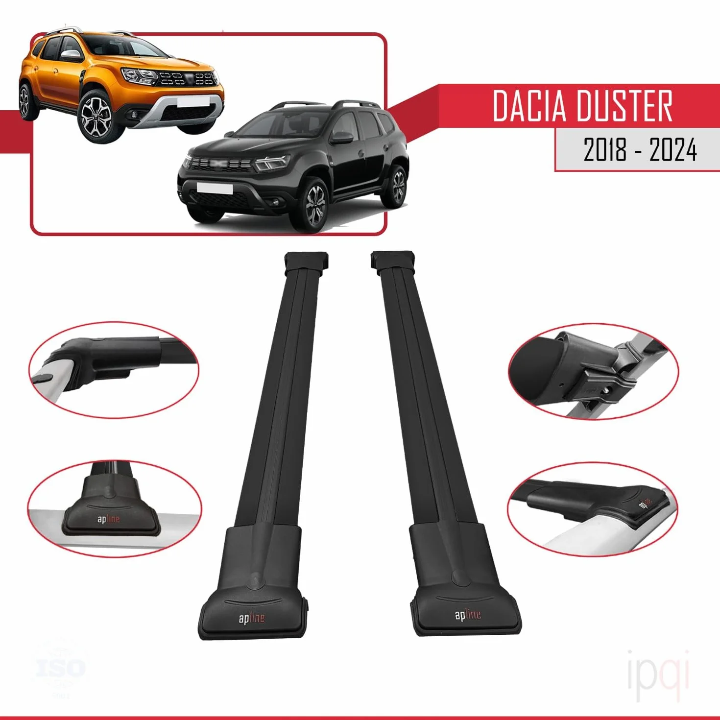 RE&AR Tuning Compatibile con Dacia Duster 2 (HM) 2018-2024 Fly Model Barre Tetto Portapacchi Auto Barre Portatutto Nero Alluminio 2 Barre