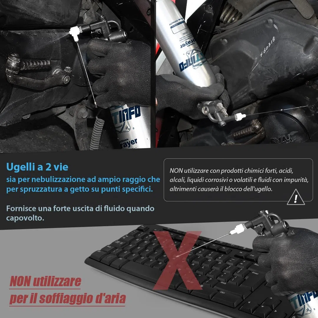 FIRSTINFO A1638 | Bottiglia spray riutilizzabile per pulitore freni 620 ml | Alluminio | Spruzzatore a pressione max 140 psi | Bomboletta aerosol spessa | Ugello two-way