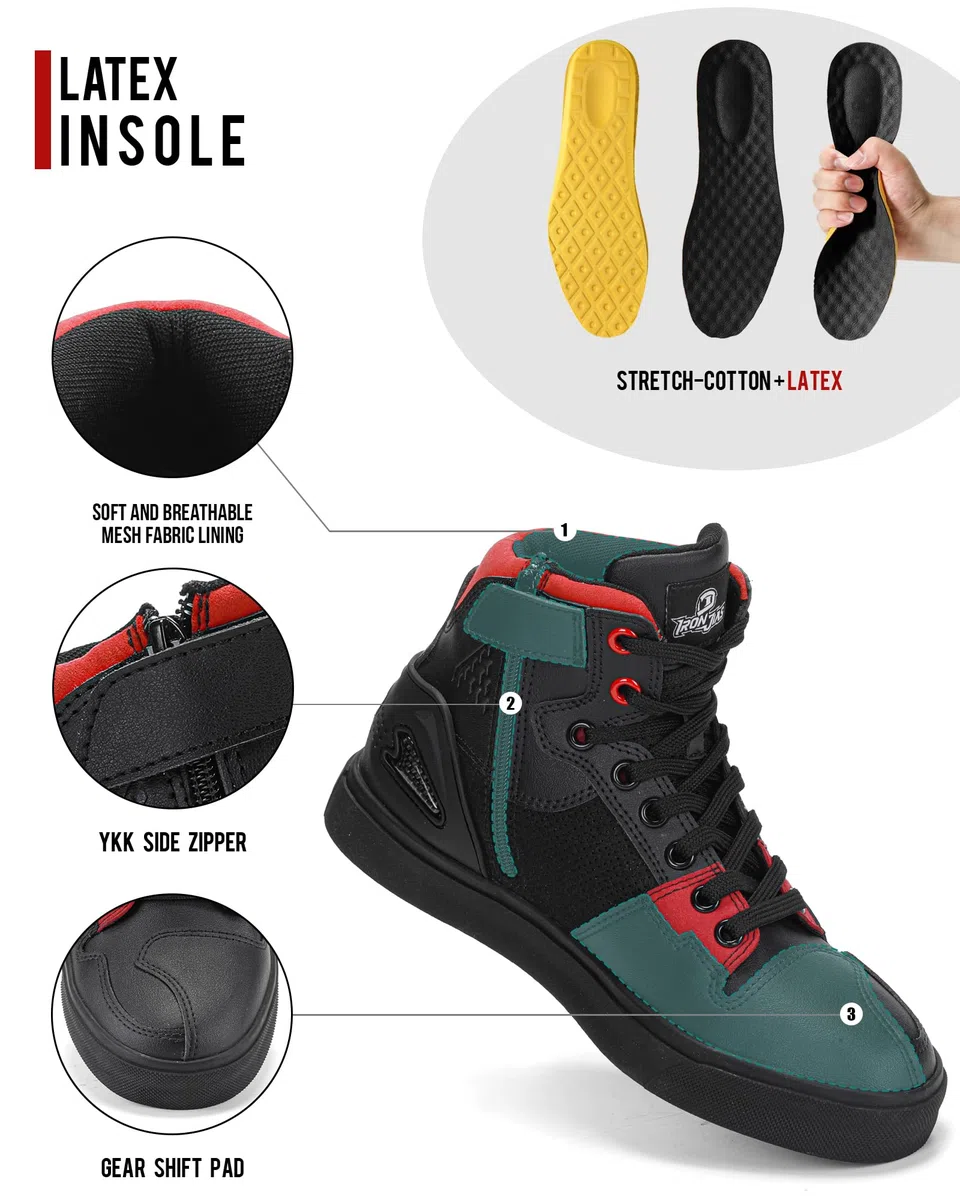 Scarpe Moto Uomo,Stivali Moto Traspiranti Uomo,Scarpe Motocross Casual con Pelle Rinforzata,Cavigliere,Antiscivolo,Cerniera Lateral (Nero,44EU)