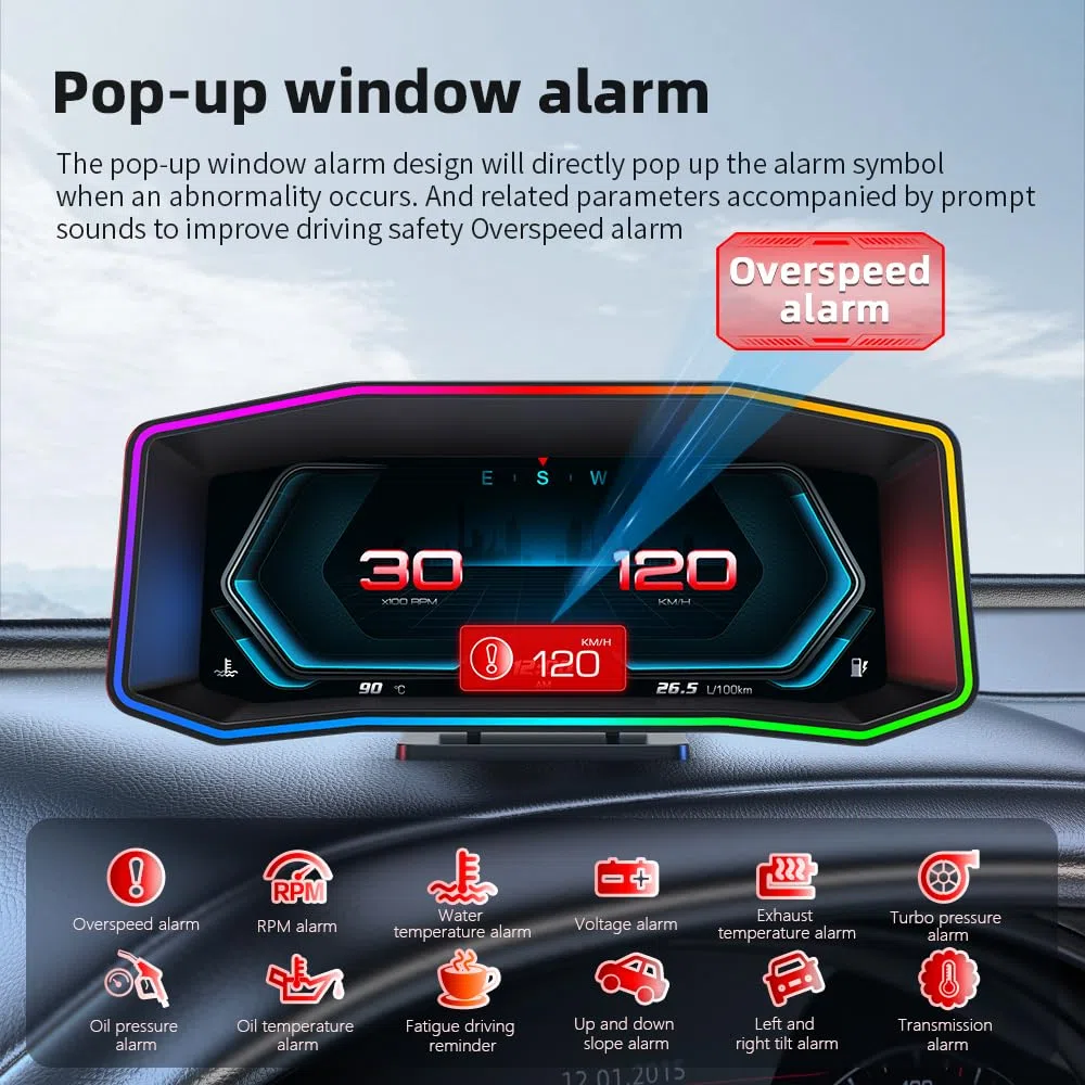 KAOLALI Heads Up Display Auto, Sistema Duale OBD2 e GPS, 6.2 Pollici, Unità MPH e KM/H Modificabili, Temperatura del Olio, Bussola, Avvisi Intelligenti per la Majoranza dei Veicoli Successivi al 2008