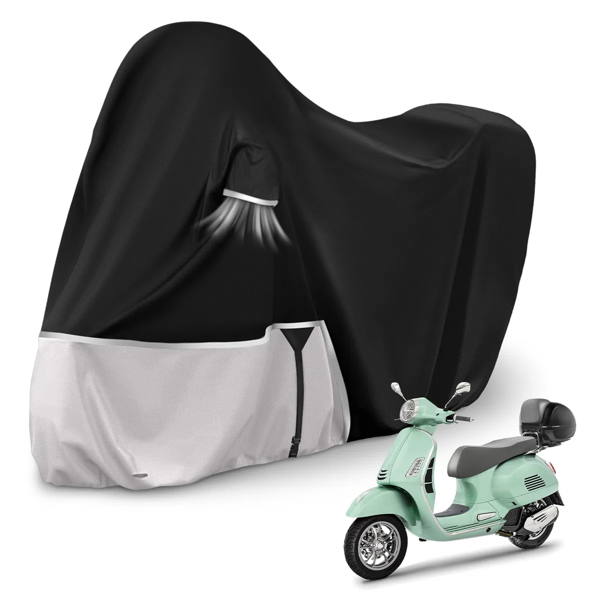 Telo moto per esterno per Piaggio Vespa GTV GTS GT60/125/200/250/300 (con bagagliaio), 420D tessuto Oxford impermeabile resistente all'inverno telo coprimoto copri moto