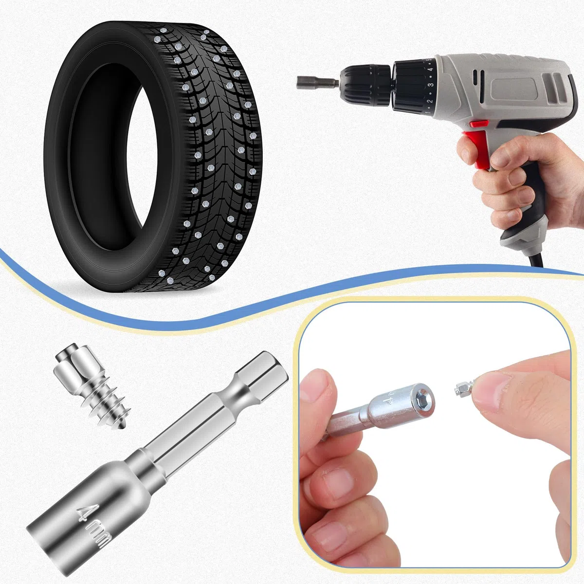 500 borchie per pneumatici, 9 mm, in carburo, per auto, camion, moto, bagagliaio, ATV, SUV, accessori per auto, riutilizzabili, anti-ghiaccio, con manicotto di installazione