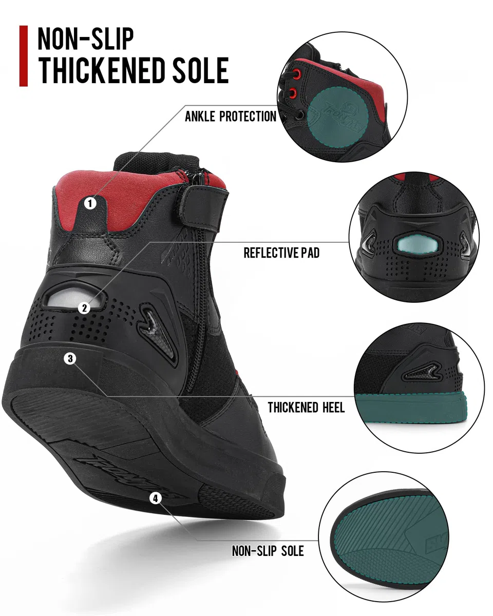 Scarpe Moto Uomo,Stivali Moto Traspiranti Uomo,Scarpe Motocross Casual con Pelle Rinforzata,Cavigliere,Antiscivolo,Cerniera Lateral (Nero,44EU)