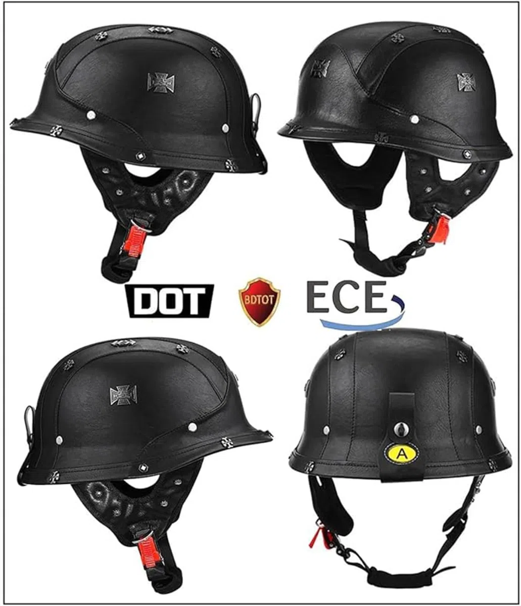 Retrò Elmetto Tedesco Pelle Caschi Cromwell Motociclista Casco ECEDOT Omologato Mezzo Moto Caschi Demi-Jet Con Fibbia Sgancio Rapido Casco A Scodella Universale Uomo Donna