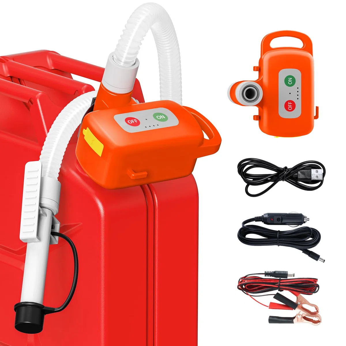 Pompa di trasferimento carburante con sensore di arresto automatico, pompa benzina elettrica con batterie, pompa diesel portatile ricaricabile per benzina, diesel e olio, arancione