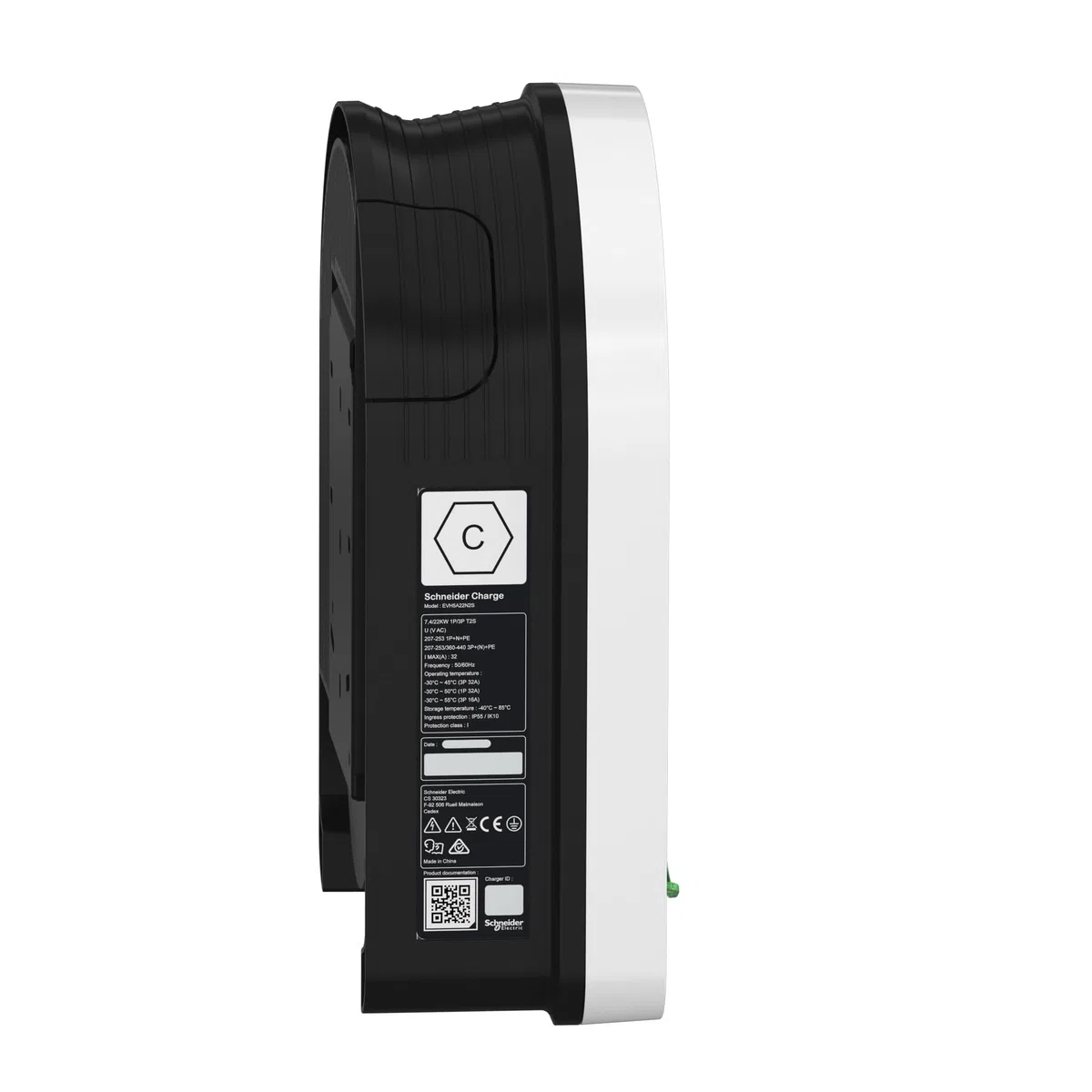 Schneider Electric Smart Wallbox Schneider Charge 22 kW, colonna di carica per auto elettrica, presa T2, 6 mA rilevamento app, controllo interno ed esterno, bianco