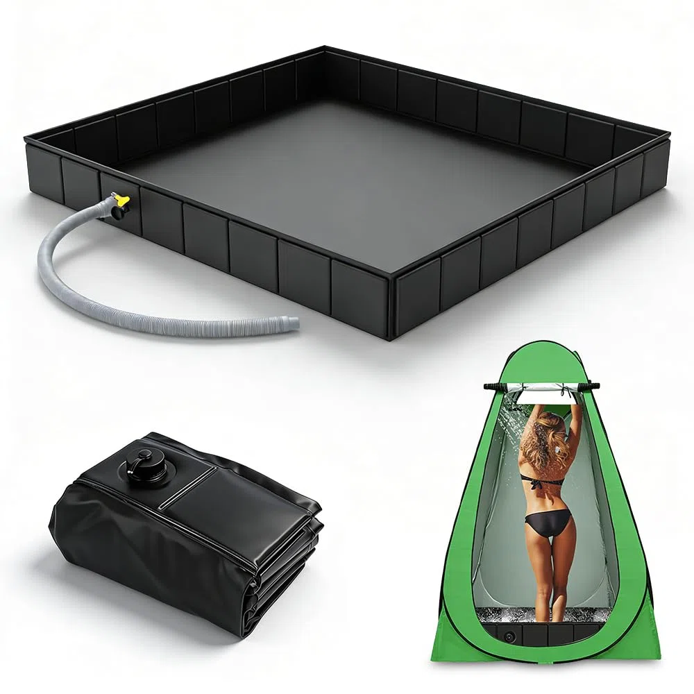 Base Doccia Pieghevole, 2 in 1 Piatto Doccia Portatile con 1 Metro Tubo di Scarico, Oxford Doccia da Campeggio per il Bagno Degli Animali Domestici, Campeggio, Viaggio (104 x 104 x 13 cm)