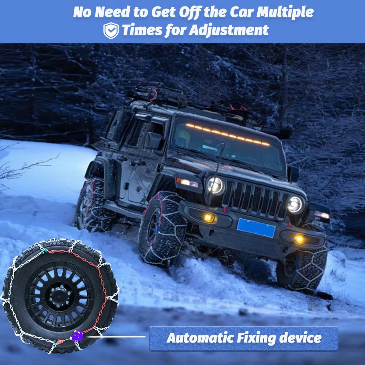 Catene da Neve Fuoristrada, 2 Pezzi da 12 mm, 1 Minuto Montaggio Rapido, Catene da Neve con Tenditore Automatico, Catena di Trazione degli Pneumatici di Emergenza per Pick-up e SUV(HYR-B)
