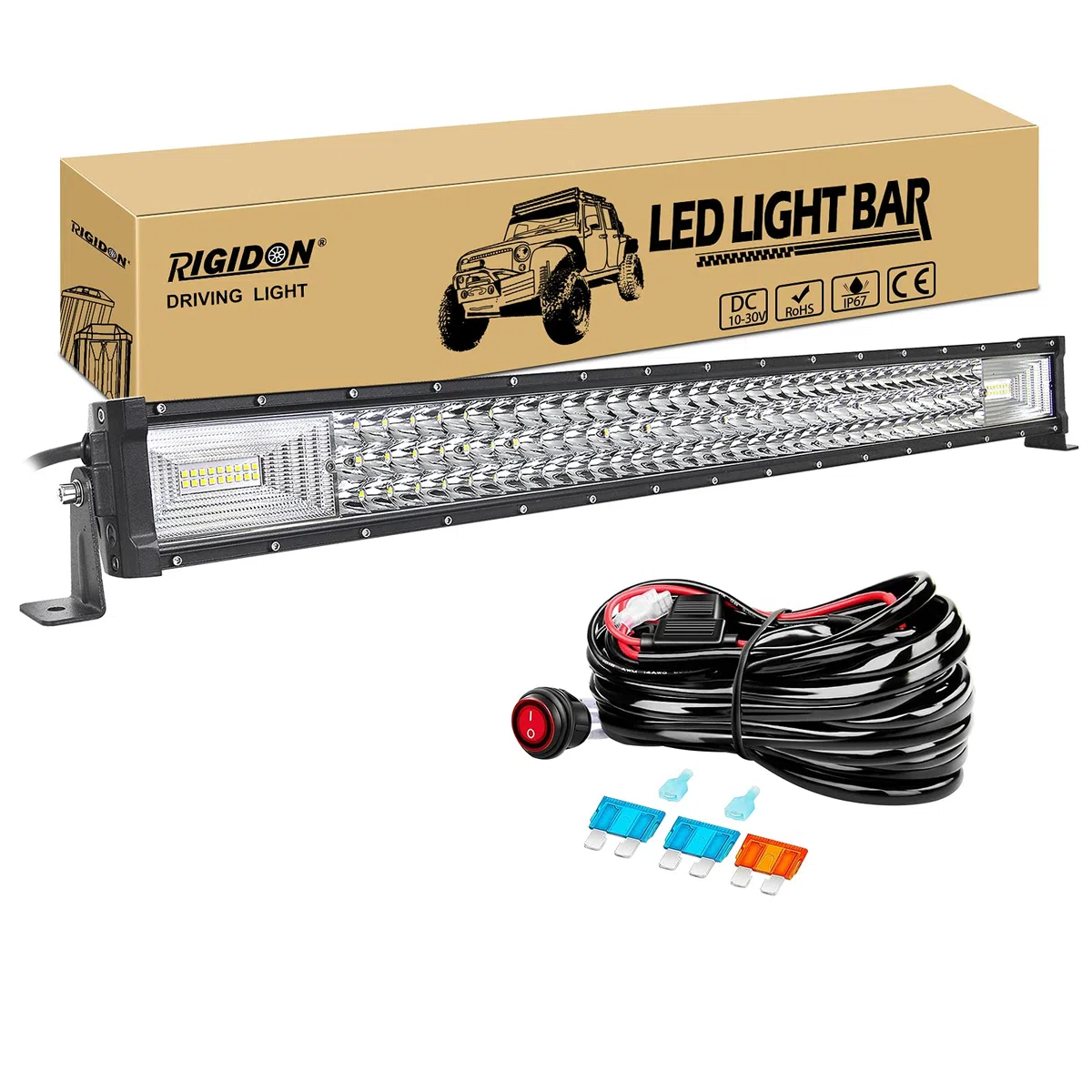 RIGIDON 32 Pollici 80cm 405W Magro Dritto Barra Led Fuoristrada Con 12V Cablaggio Kit, Barra Luce Led, Luci di Lavoro Per Auto Camion SUV UTE ATV Barca 4x4 Veicoli Offroad, Impermeabile 6000K Bianca