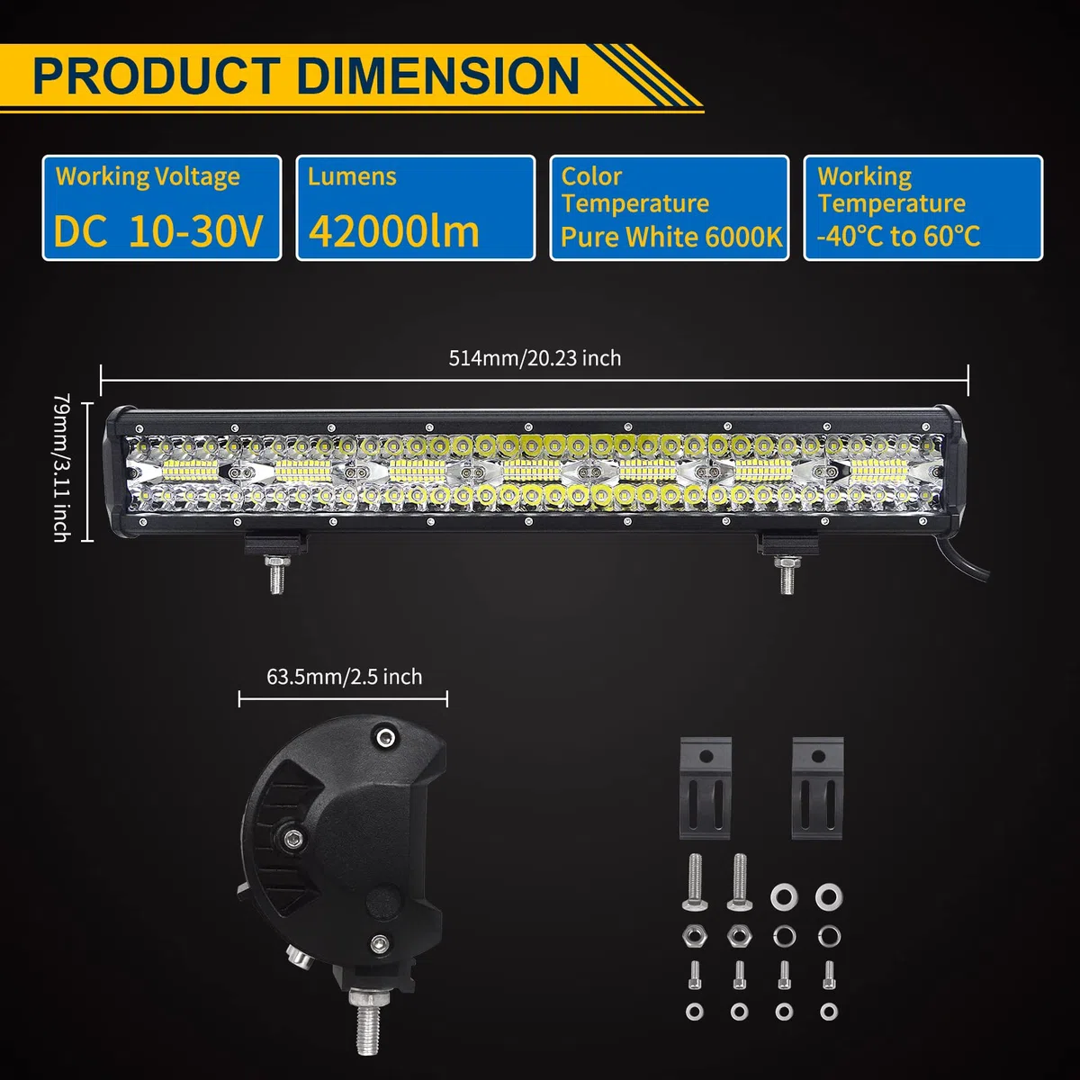RIGIDON 8D 20 Pollici 50 cm 420W Barra Led Fuoristrada Con 12V Cablaggio Kit, Esterno Barra Luce Led, Barra Luminosa Led Per Auto Camion SUV ATV UTE 4x4 Veicoli Offroad, Impermeabile 6000K Bianca
