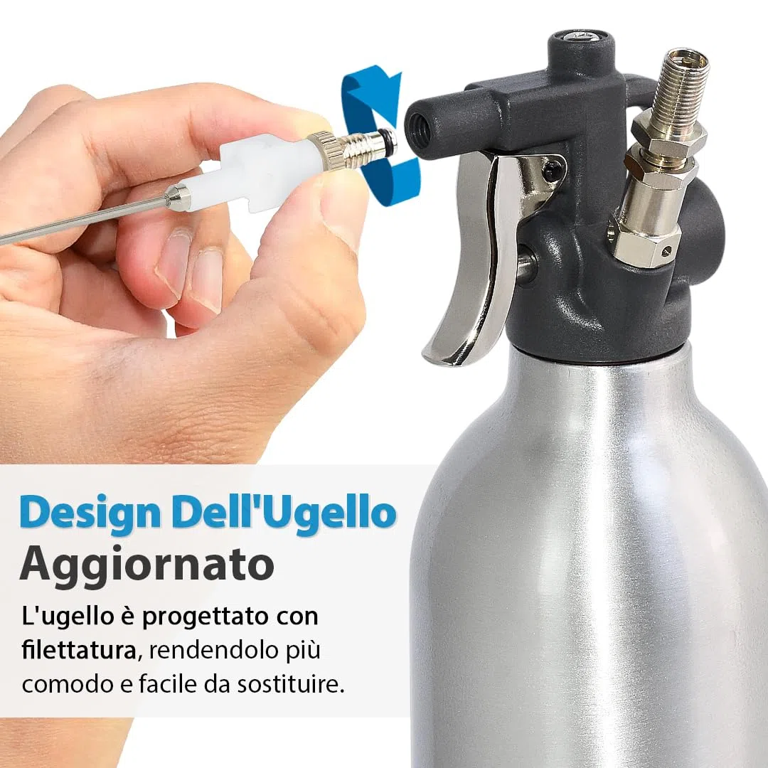 FIRSTINFO A1638 | Bottiglia spray riutilizzabile per pulitore freni 620 ml | Alluminio | Spruzzatore a pressione max 140 psi | Bomboletta aerosol spessa | Ugello two-way