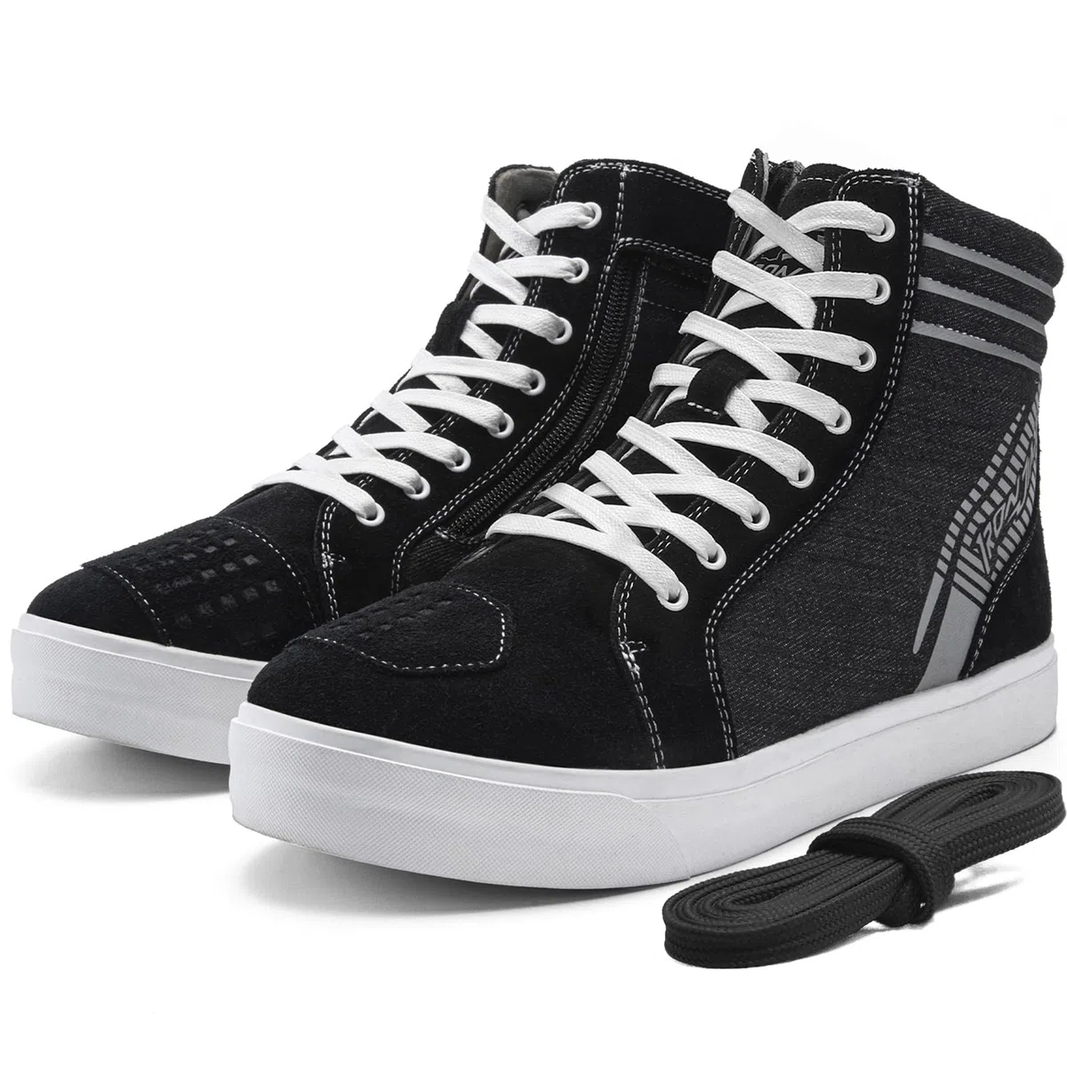 IRON JIA'S Scarpe Moto Uomo，Stivali Moto Uomo，Scarpe da Moto Casual da Strada Traspiranti e Antiscivolo con Cerniera Laterale, Supporto per la Caviglia e Pattini di cambio-43