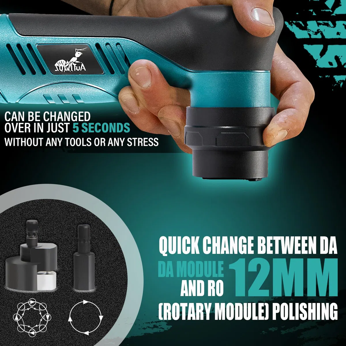 AUTIWOZ Lucidatrice a batteria per auto, mini lucidatrice 30 mm/75 mm, rimozione dei graffi, batterie Li-ion 12 V 2,0 Ah, 6 velocità W62