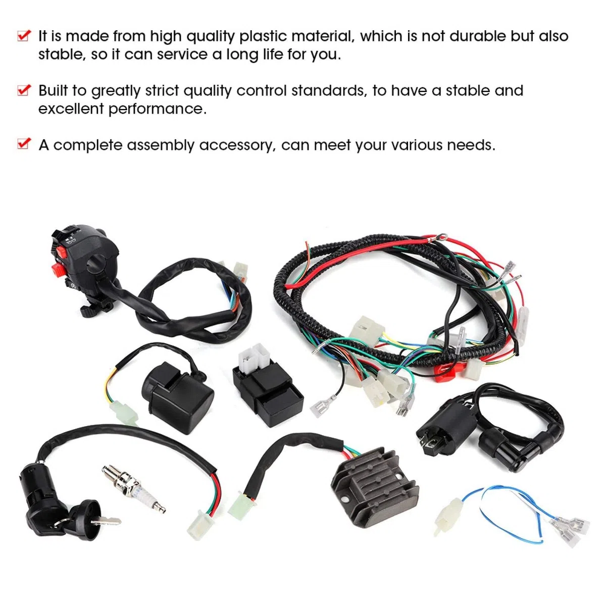 Kit Completo di Cablaggio Quadruplo Kit di Cablaggio Elettrico ATV con Relè Solenoide Interruttore di Accensione CDI per Quad ATV 200-300cc