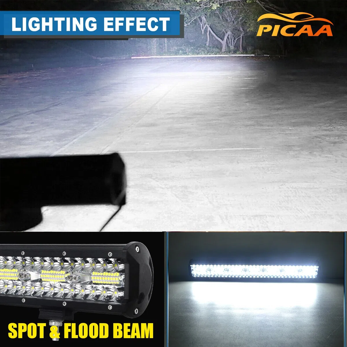 PICAA 59cm 23 Pollici 480W Barra Led Fuoristrada+2x 4" 60W Faro da Lavoro Led+Cablaggio Kit, Tripla File 6000K Bianco Auto Camion 4x4 Barra Luminosa a Led 12V 24V Fari Led