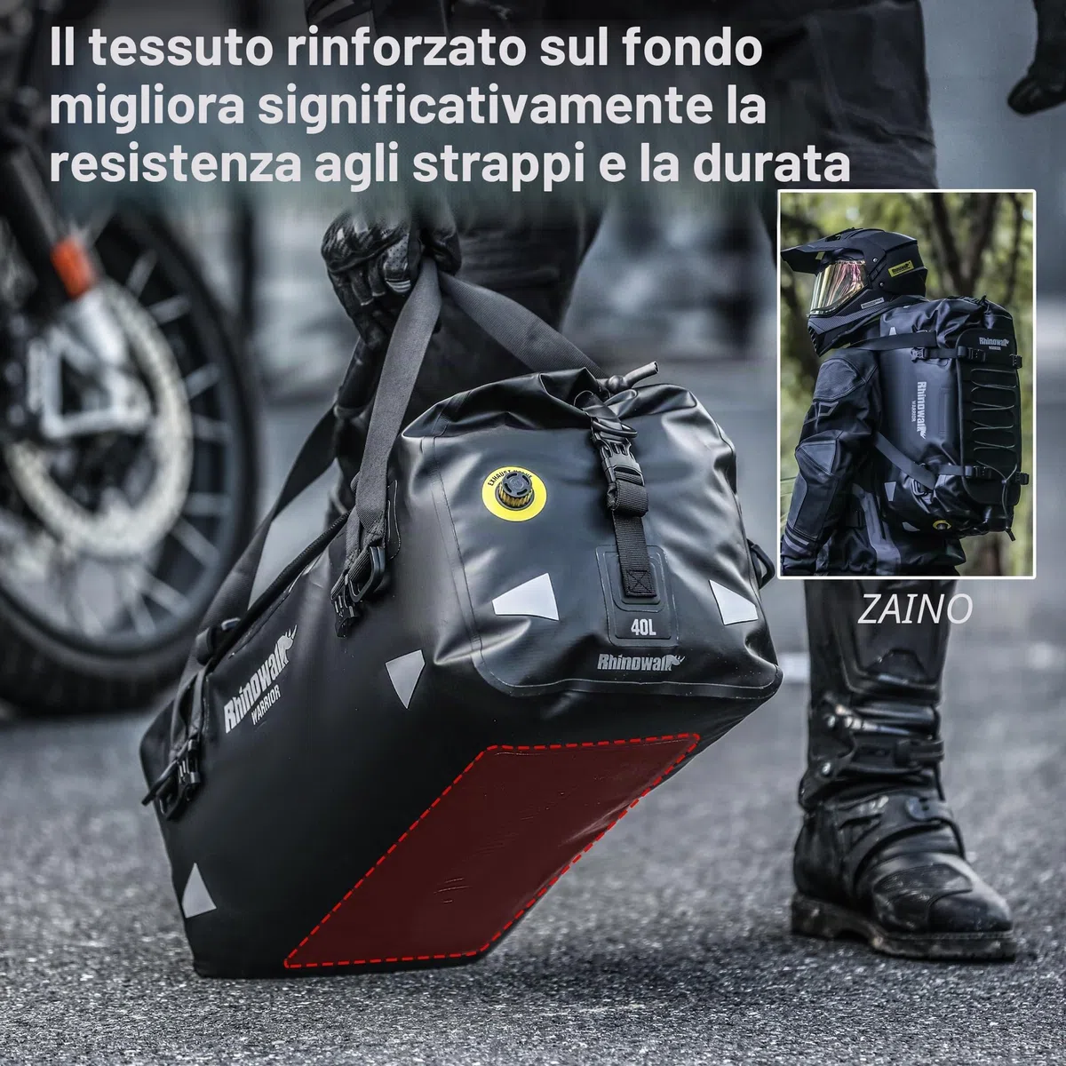 Rhinowalk, Borsa per moto, impermeabile, borsa a sacco, bagaglio da viaggio per moto con ampio spazio di archiviazione per campeggio, canottaggio, bicicletta, 40L - Nero