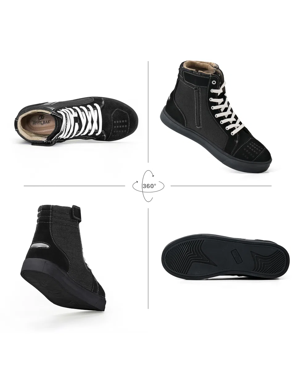 IRON JIA'S Scarpe Moto Uomo，Stivali Moto Casual da Strada Traspiranti e Antiscivolo con Cerniera Laterale, Supporto per la Caviglia e Pattini di Cambio 44