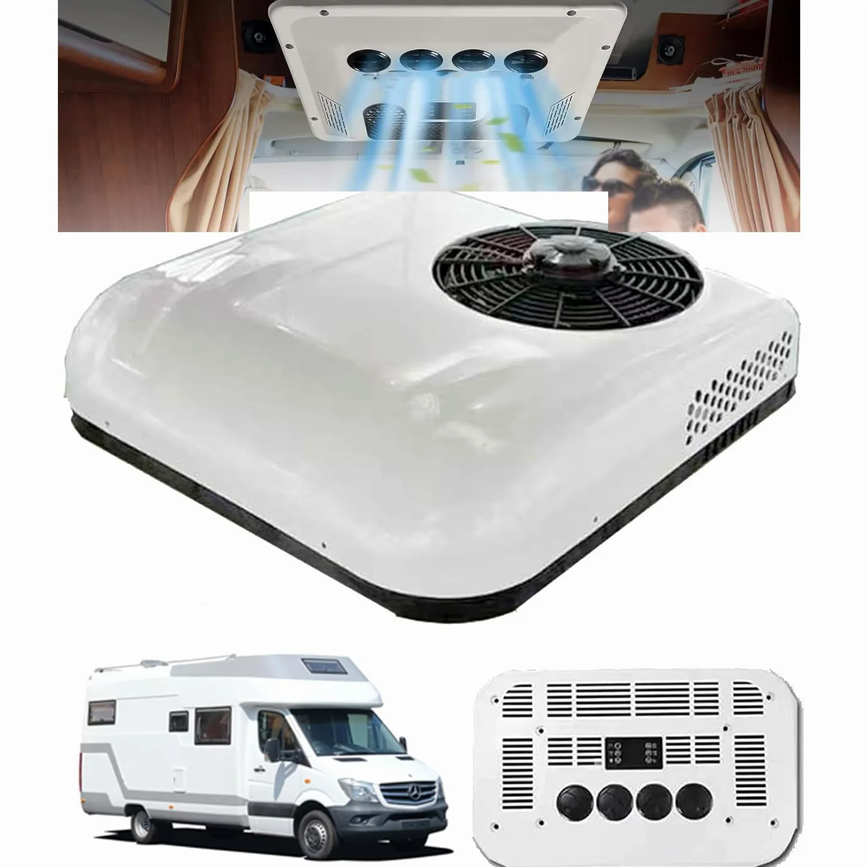 SXHEYUY RV Condizionatore D'aria, 12V AC Silenzioso Con Refrigerante Per Aria Condizionata, Condizionatore D'aria Freddo Per Camion Estivi, Con Funzione Di Raffreddamento, Adatto,Bianca,12v