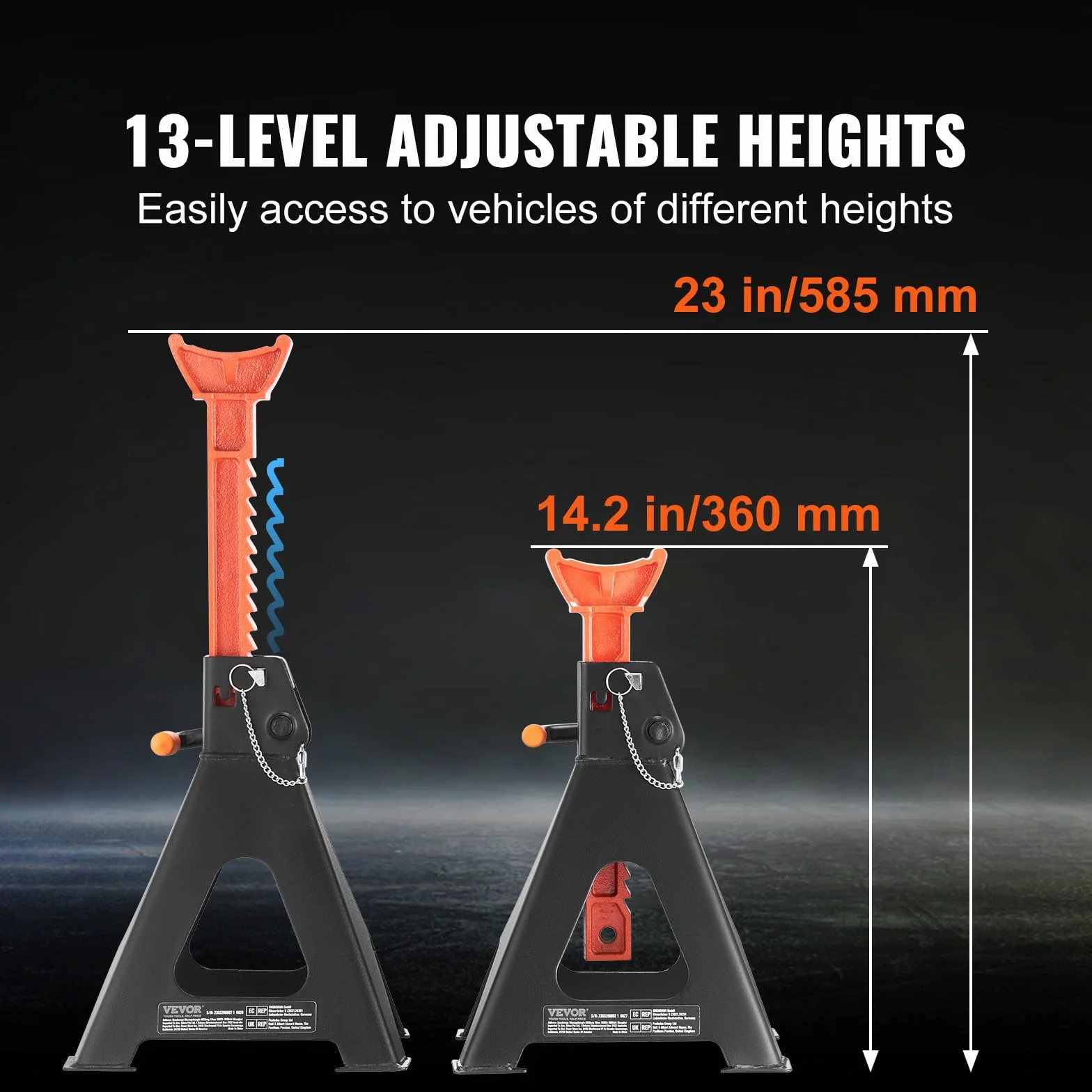 VEVOR Coppia di Cavalletti per Auto Supporti per Assale Cric Capacità 6T con Doppia Chiusura Altezza Regolabili 360-585 mm 1 Paio di Cavalletto per Sollevamento Auto, Moto, SUV, Camioncino, UTV/ATV