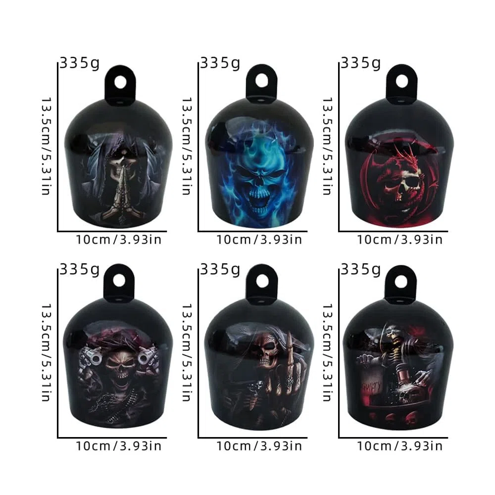 Copertura per clacson da moto in alluminio cromato con motivo fuso nero, decorazione di Halloween, campana gotica (B)