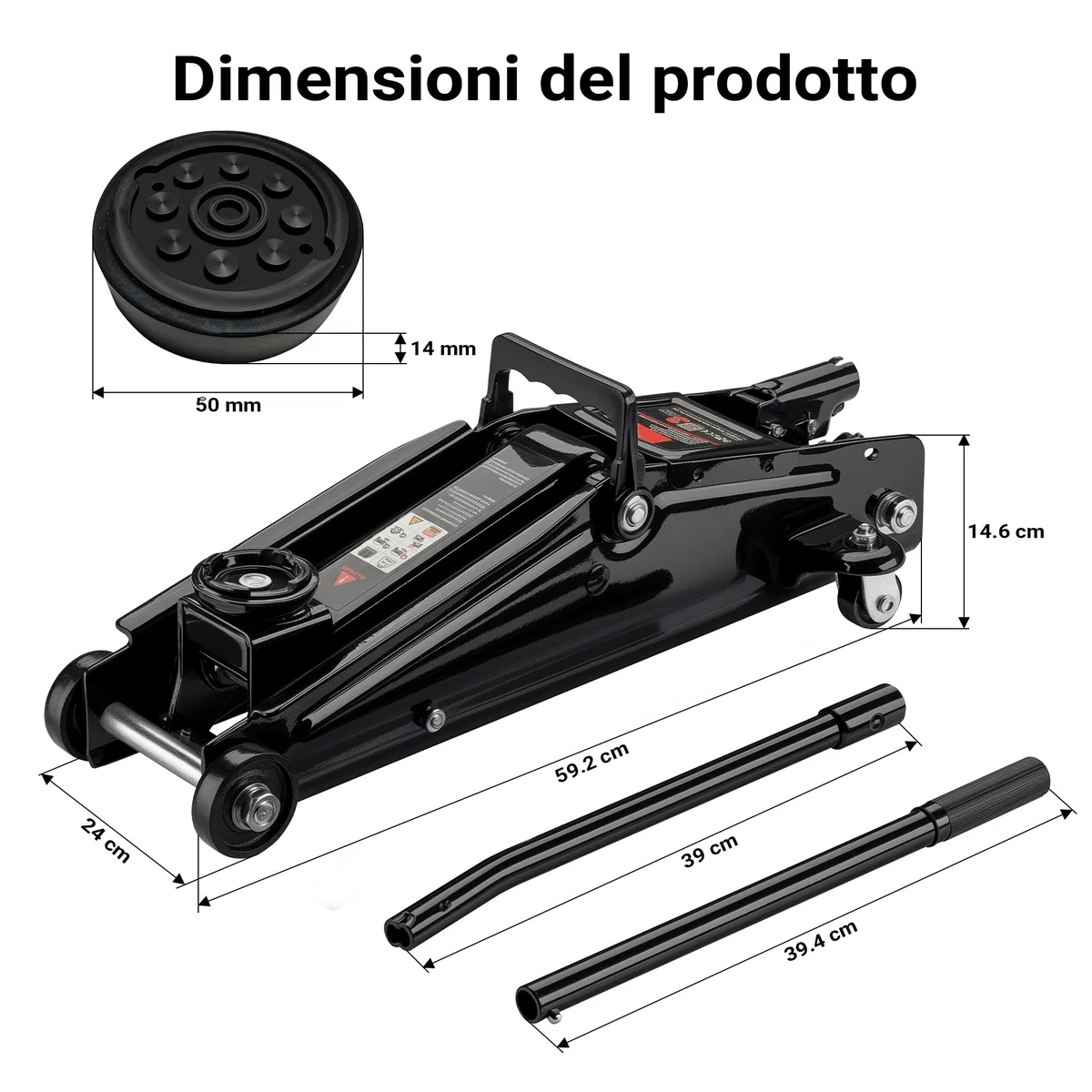 Wiltec Sollevatore auto max 3t, cric idraulico con altezza di sollevamento di 13,5-40 cm, carrello sollevatore per auto, SUV, roulotte, cric idraulico a carrello