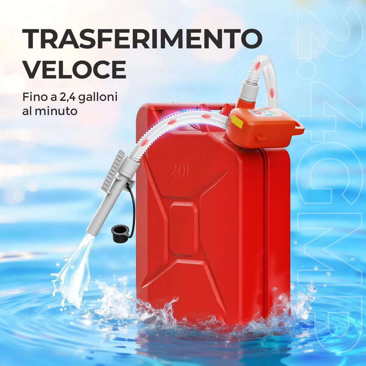 Pompa di trasferimento carburante con sensore di arresto automatico, pompa benzina elettrica con batterie, pompa diesel portatile ricaricabile per benzina, diesel e olio, arancione