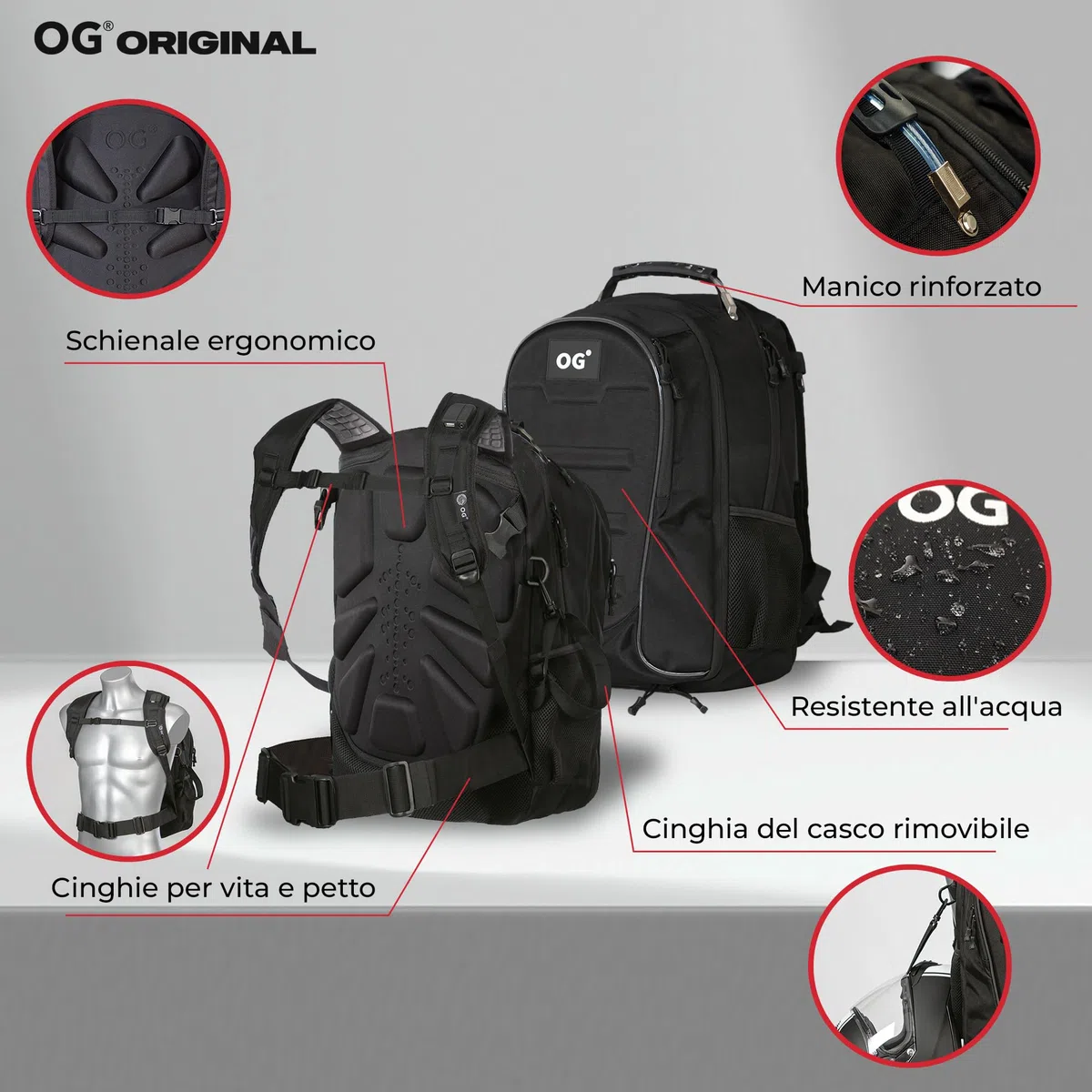 OG Original CityRunner Zaino Moto, Impermeabile, Espandibile 30-35L, Borsa Porta-Casco Moto, Cinturino per Casco, Grande Capacità, Laptop, Rifrangente, USB