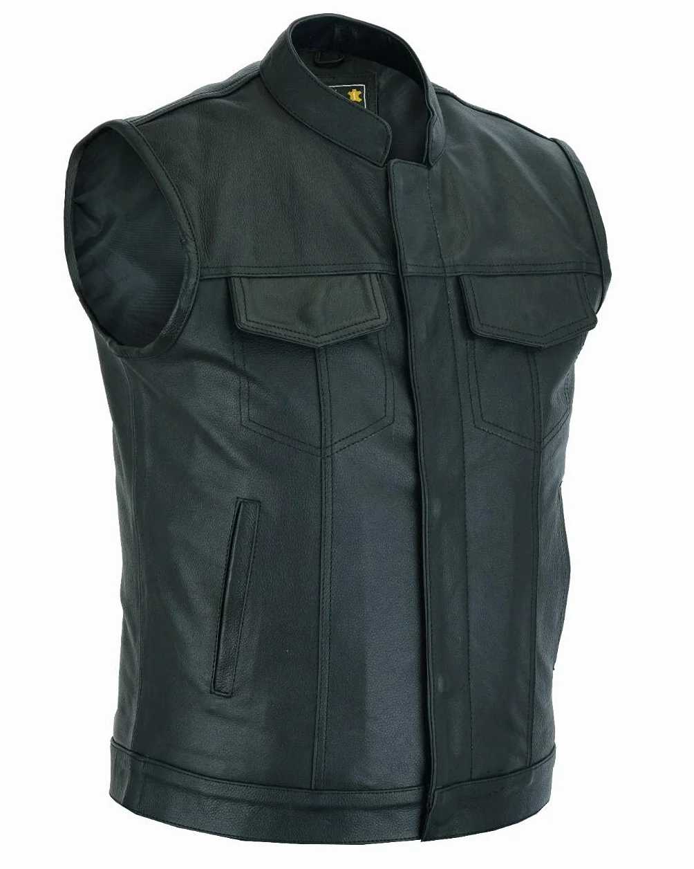 RAXUS Gilet Uomo Pelle Moto Gilet in Vera Pelle Nera K-10