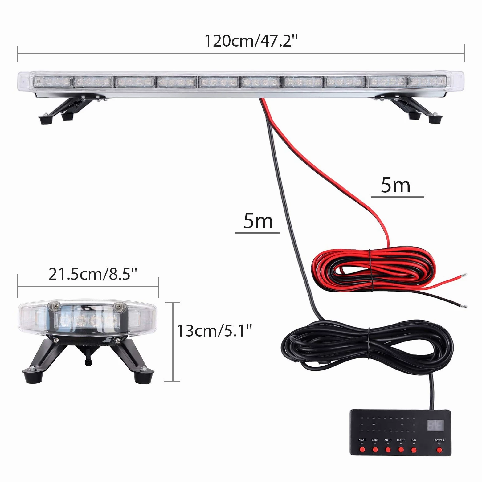Justech 88 LED Luce Stroboscopica Emergenza Lampeggiante Stroboscopico Barra Bar 21 Modalità Fash Impermeabile Ambra con Interruttore di Controllo Display Digitale per 12 V 24 V Camion Veicolo