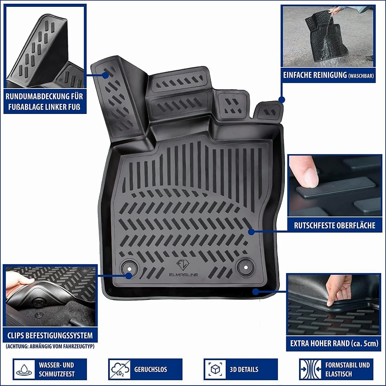 ELMASLINE 3D Tappetini Gomma e Vasca Baule per Audi Q3 (F3) 2018-2025 | Tappetini Auto | Vasca per il bagagliaio | Accessori auto