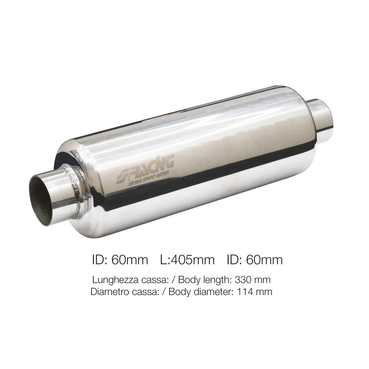 Simoni Racing ESR Custom Muffler Silenziatore Sportivo Universale, Uscita Rotonda Dritta, Silenziatore di Scarico per Auto, Marmitta Dritta per Auto in Inox