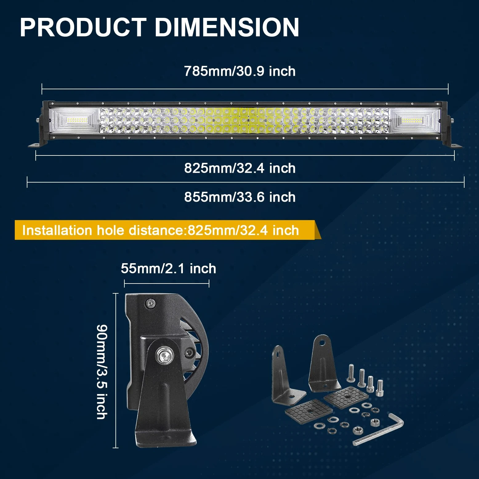 RIGIDON 32 Pollici 80cm 405W Magro Dritto Barra Led Fuoristrada Con 12V Cablaggio Kit, Barra Luce Led, Luci di Lavoro Per Auto Camion SUV UTE ATV Barca 4x4 Veicoli Offroad, Impermeabile 6000K Bianca