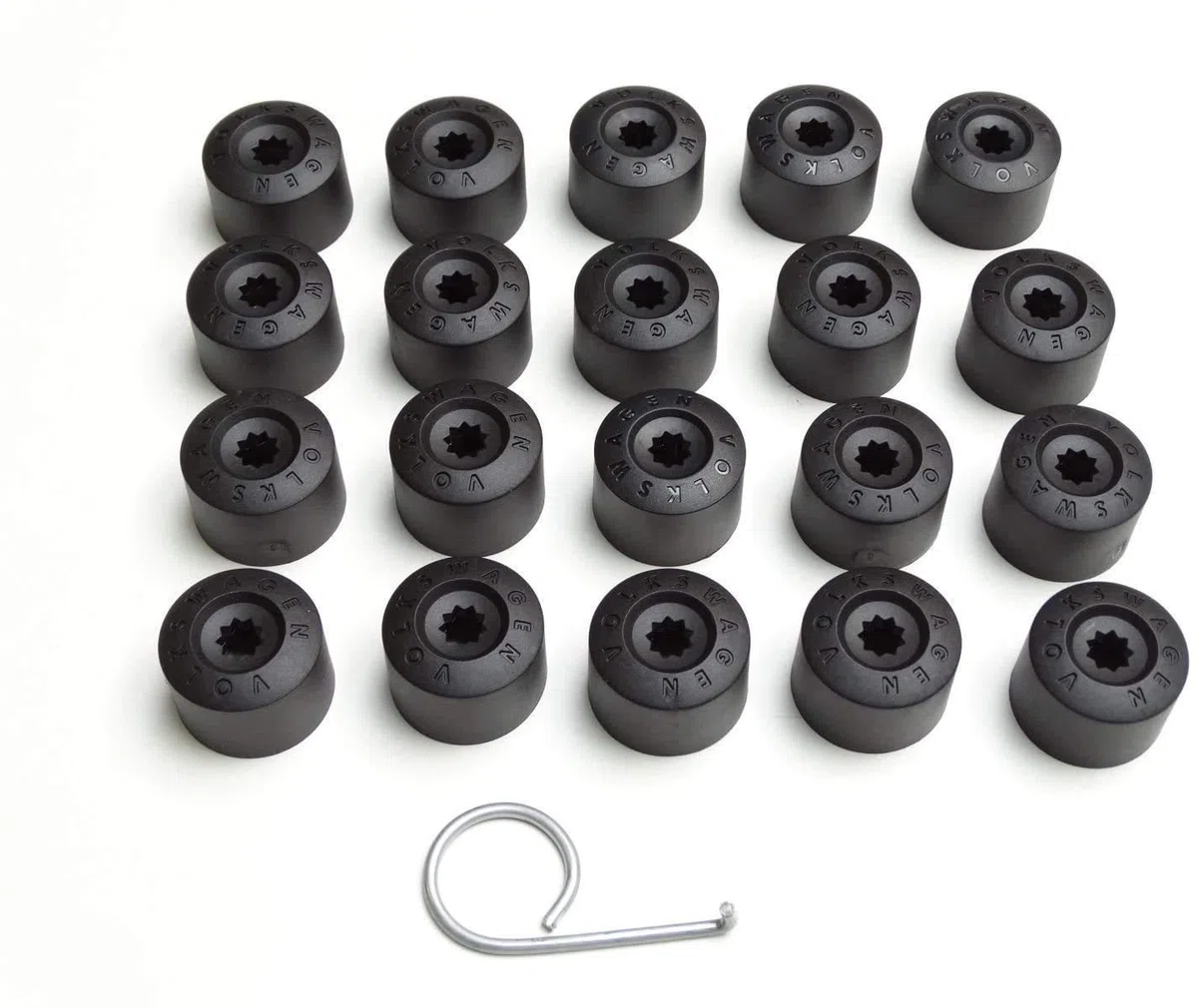 Volkswagen - Tappi per valvole per pneumatici SW17 (20 unità, 1 attrezzo di estrazione), colore nero