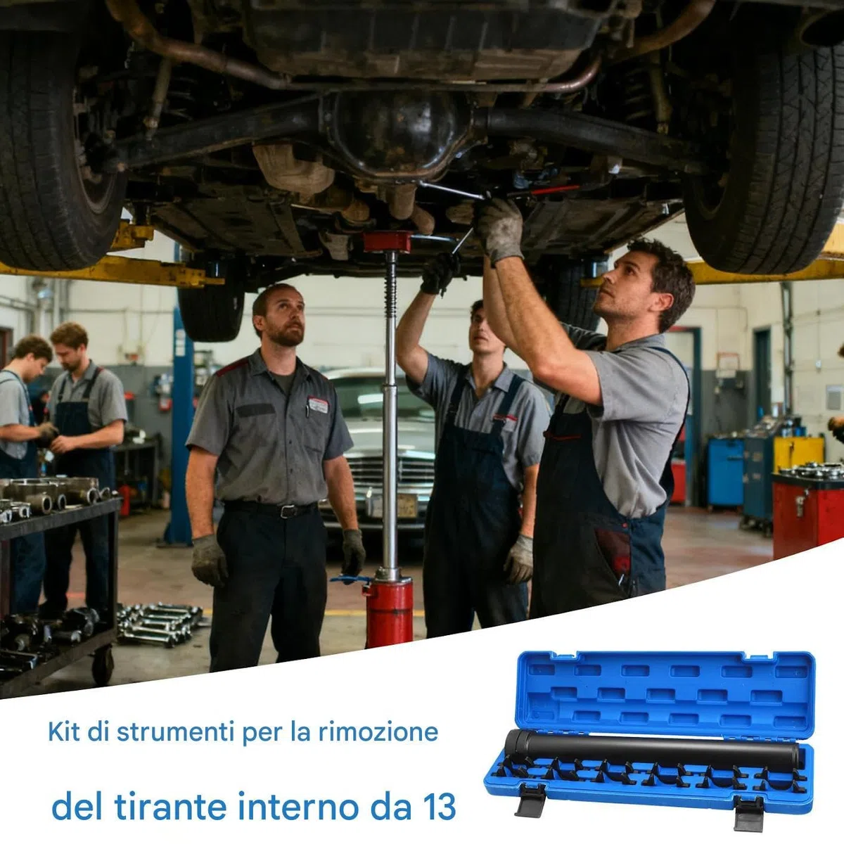 Set Smontaggio Testine Sterzo 13 Pezzi | Kit di Riparazione Tirante Interno in Acciaio | Chiave per Sterzo, Strumento per Rimuovere la Testina del Tirante per Auto, Camion e SUV | Custodia 55x16x7,2 c