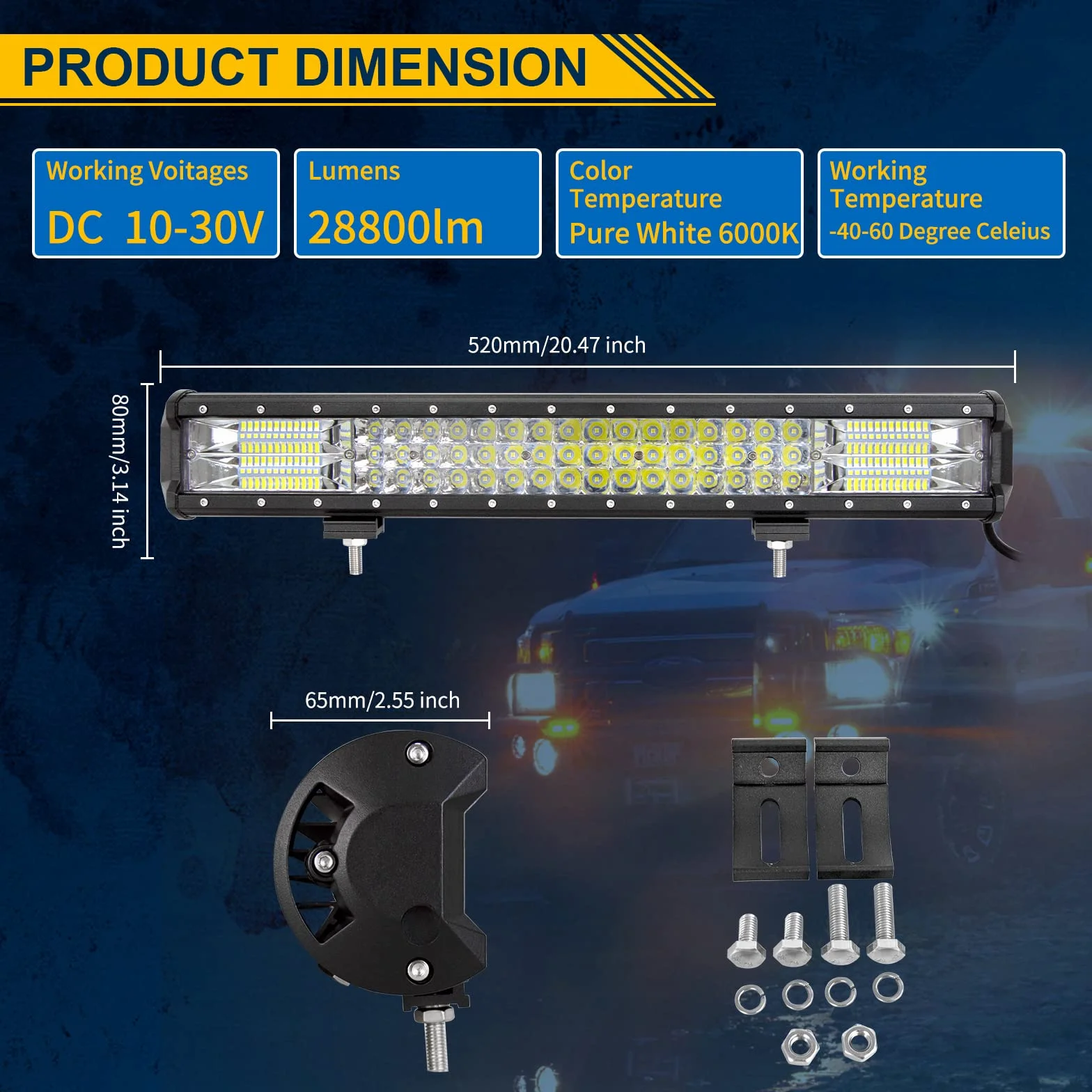 Willpower Barra Led Fuoristrada 51cm 288W Barra Luce a Led Con Cablaggio 12V 24V Combinata di Fascio Impermeabile Fari da Lavoro Led Barra Luminosa a Led per Auto Trattore Camion ATV Barca 4x4