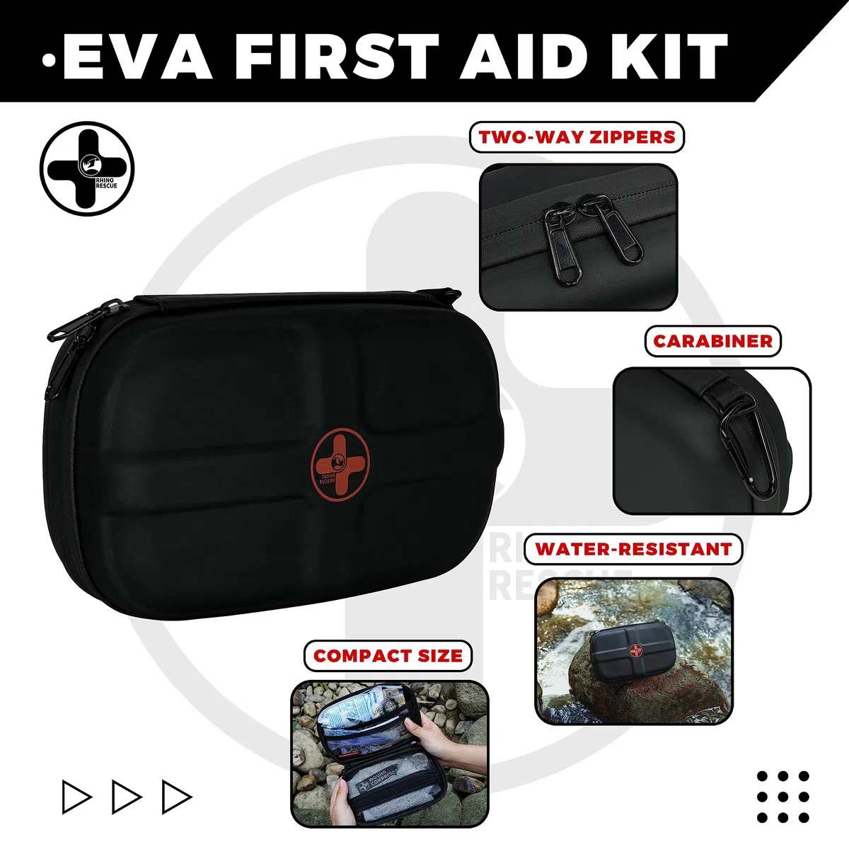 RHINO RESCUE Mini Kit di Pronto Soccorso, Piccolo Elemento di Emergenza Portatile Impermeabile per Viaggi, Casa, Auto, Dormitorio, Campeggio, Escursionismo (Nero)
