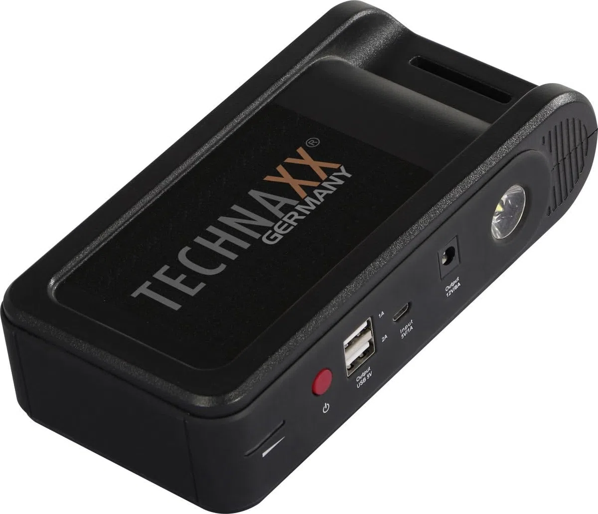 Set di avviamento della batteria auto da 12000 mAh Technaxx (benzina fino a 4,0L / diesel fino a 2,5L) con power bank TX-218 - Dispositivo di avviamento portatile con 2 porte di ricarica USB-A