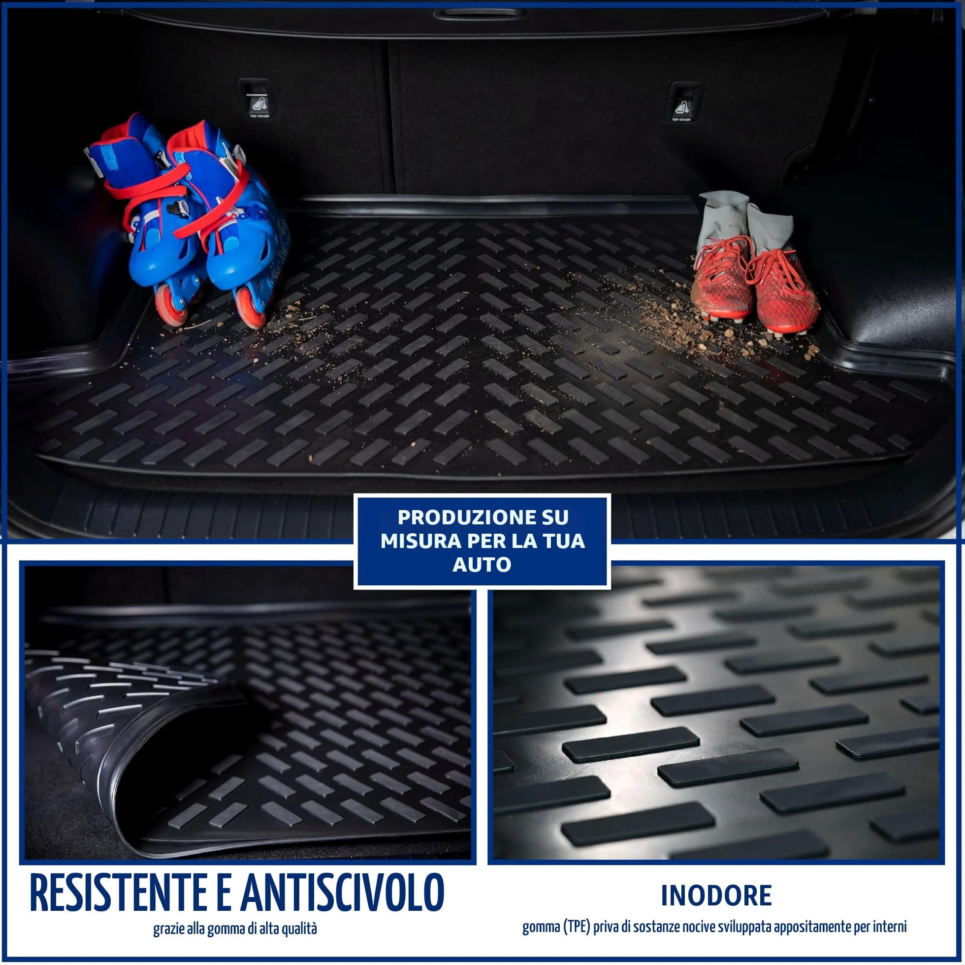 ELMASLINE 3D Tappetini Gomma e Vasca Baule per Renault CAPTUR 2 (2020-2026) | pianale di carico superiore | Tappetini Auto | Vasca per il bagagliaio | Accessori auto