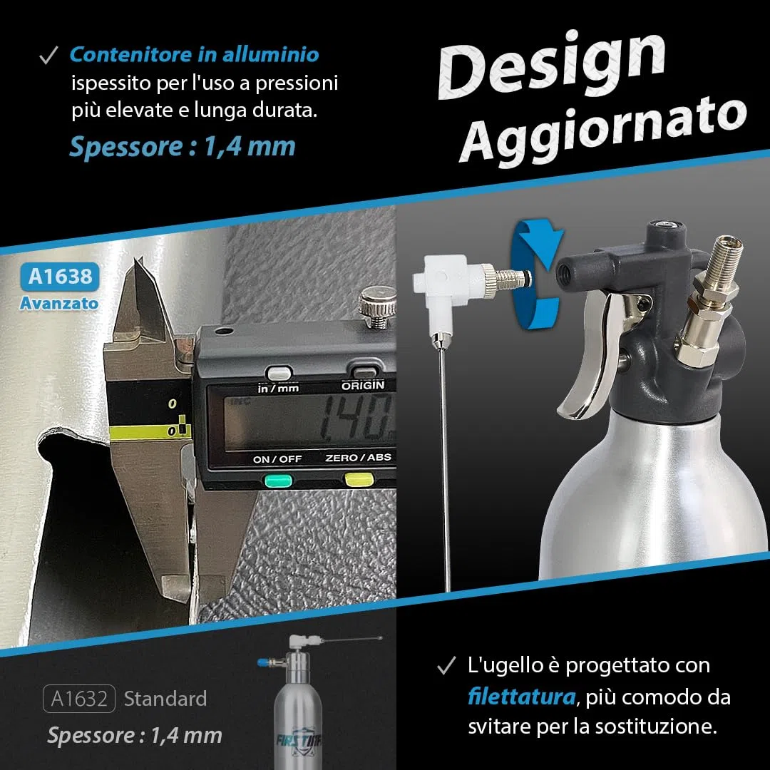 FIRSTINFO A1638 | Bottiglia spray riutilizzabile per pulitore freni 620 ml | Alluminio | Spruzzatore a pressione max 140 psi | Bomboletta aerosol spessa | Ugello two-way