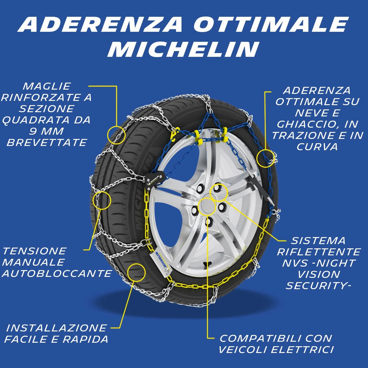 MICHELIN Catene da Neve Extrem Grip 90 - Omologate EN 16662-1 Maglie 9mm - Catene Metalliche Auto ABS ESP - Con Tenditore
