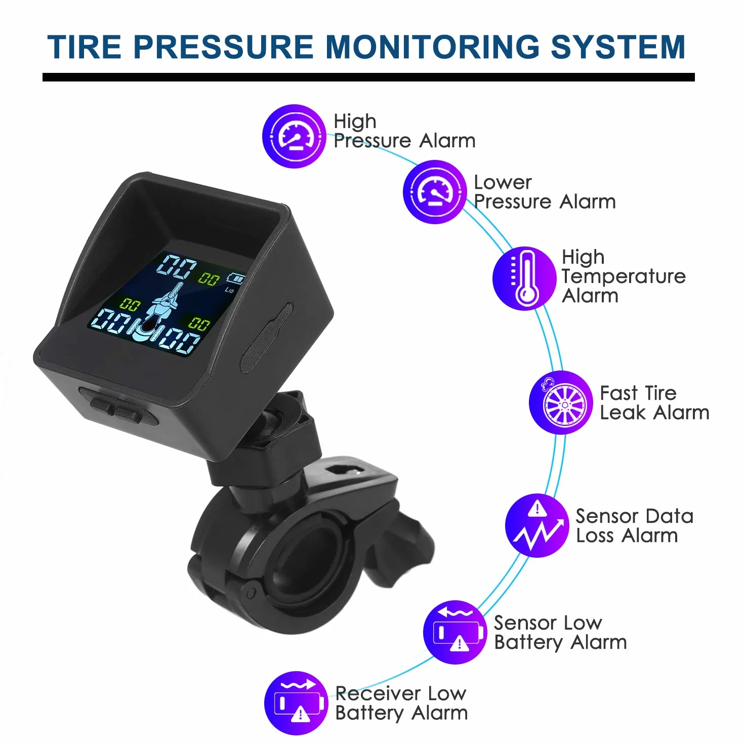 di monitoraggio della pressione degli pneumatici, monitor intelligente senza fili, con 3 sensori esterni, protezione solare, allarme automatico per pneumatici per triciclo 3 ruote
