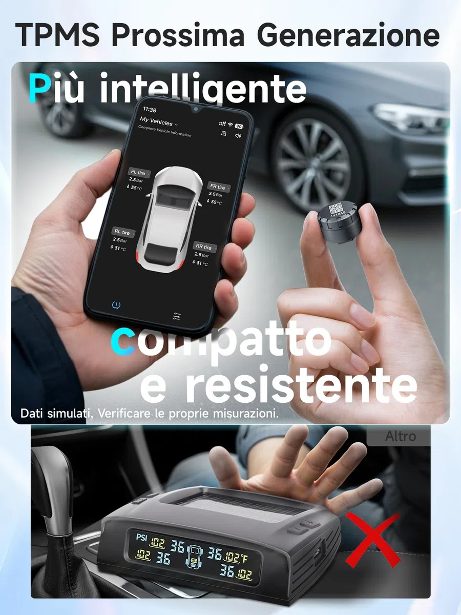 Moman Moto TPMS 4 Monitor di pressione dei pneumatici e temperatura con funzione di allarme, compatibile solo con iOS e Android