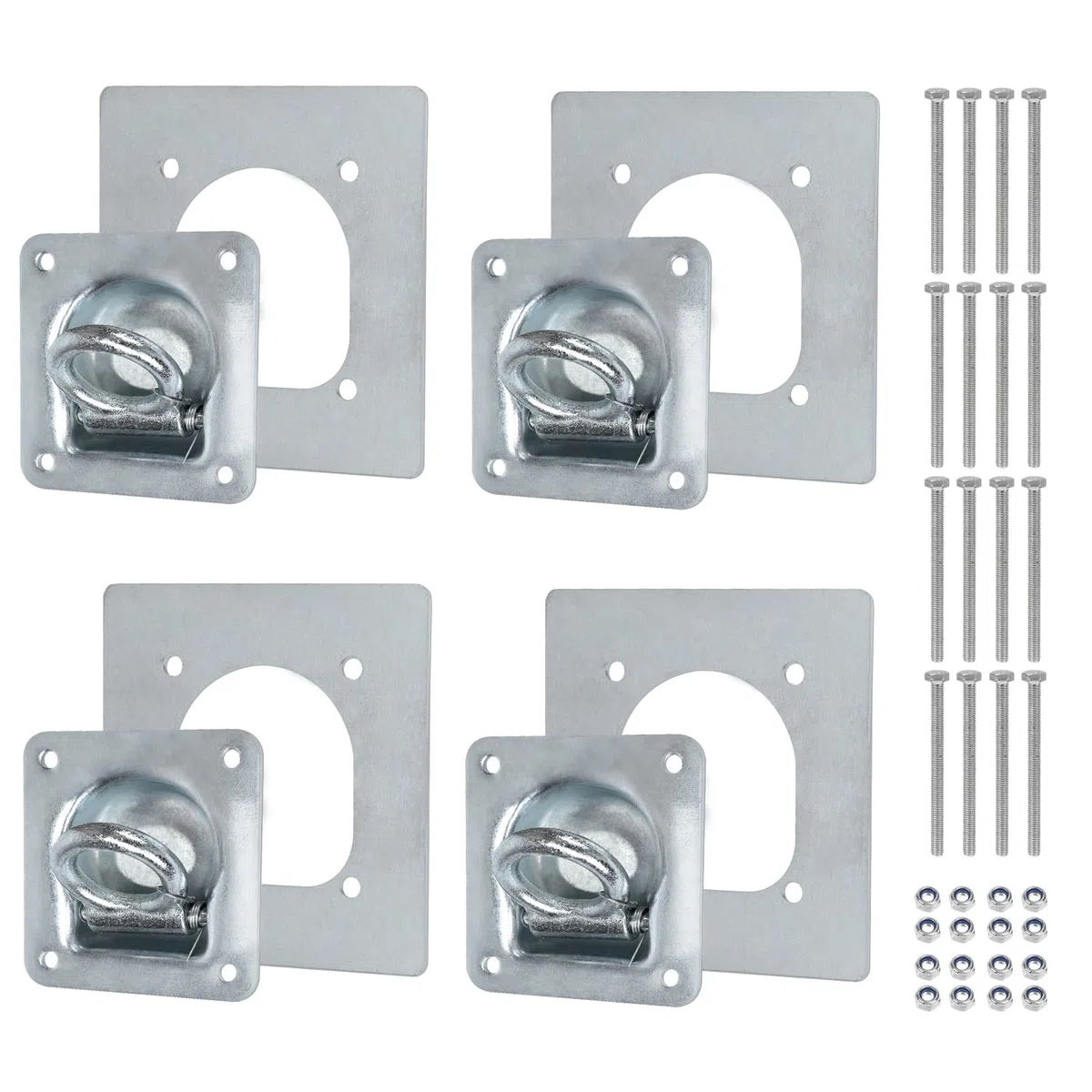 EXLECO 4Pcs Occhielli di Fissaggio per Rimorchi Anelli di Fissaggio con Contropiastre e Viti Ancoraggi per Rimorchio 800 Dan Occhielli in Acciaio Zincato Ganci di Fissaggio Accessori per Rimorchi