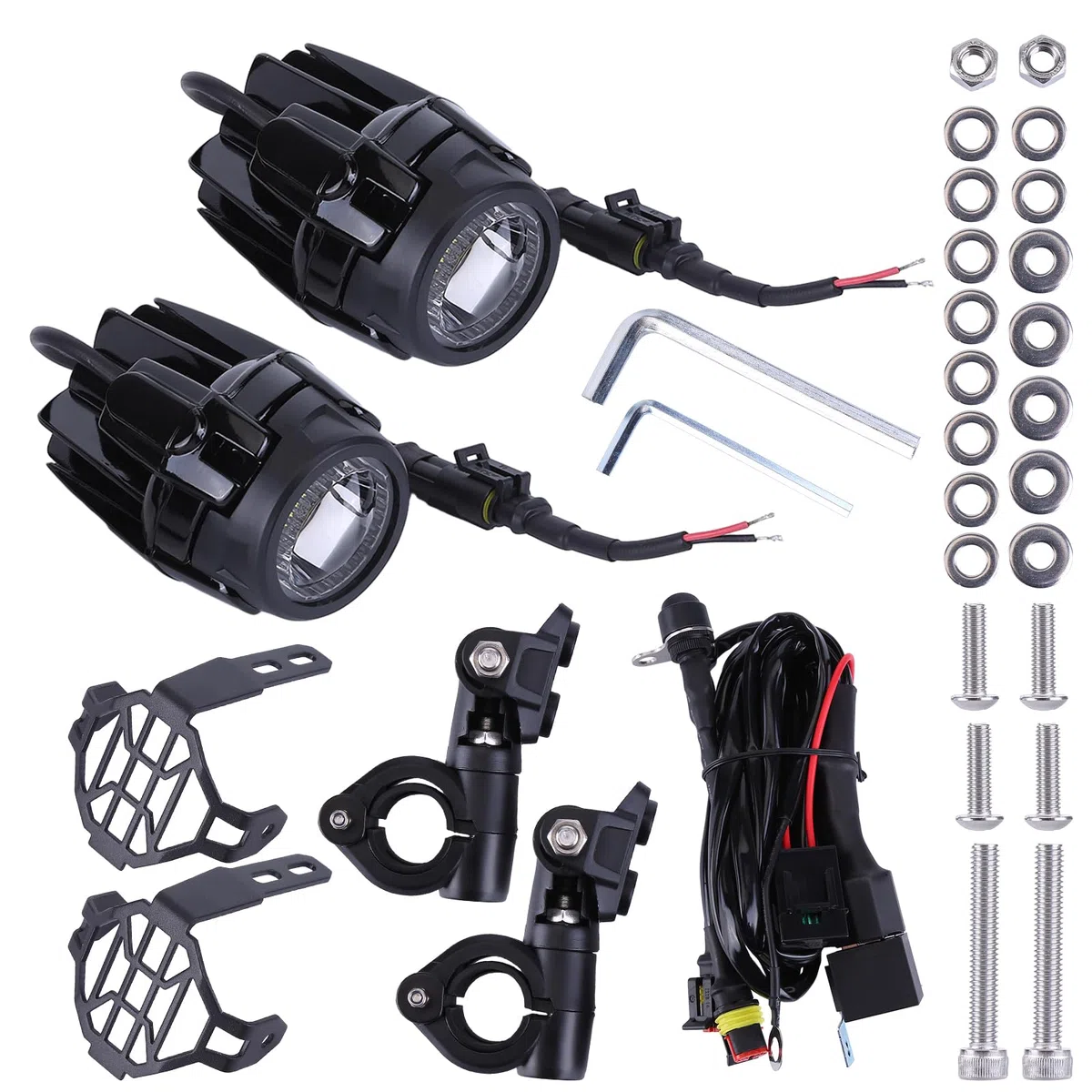 2X Fari supplementari per moto fendinebbia, faro LED 12V, griglia di protezione + cablaggio 40W 4000LM Adatto per BMW R1200GS F850GS